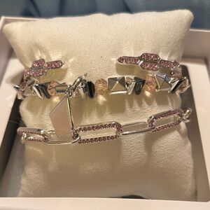 Fall Stack Silver and Pink Bracelet Set